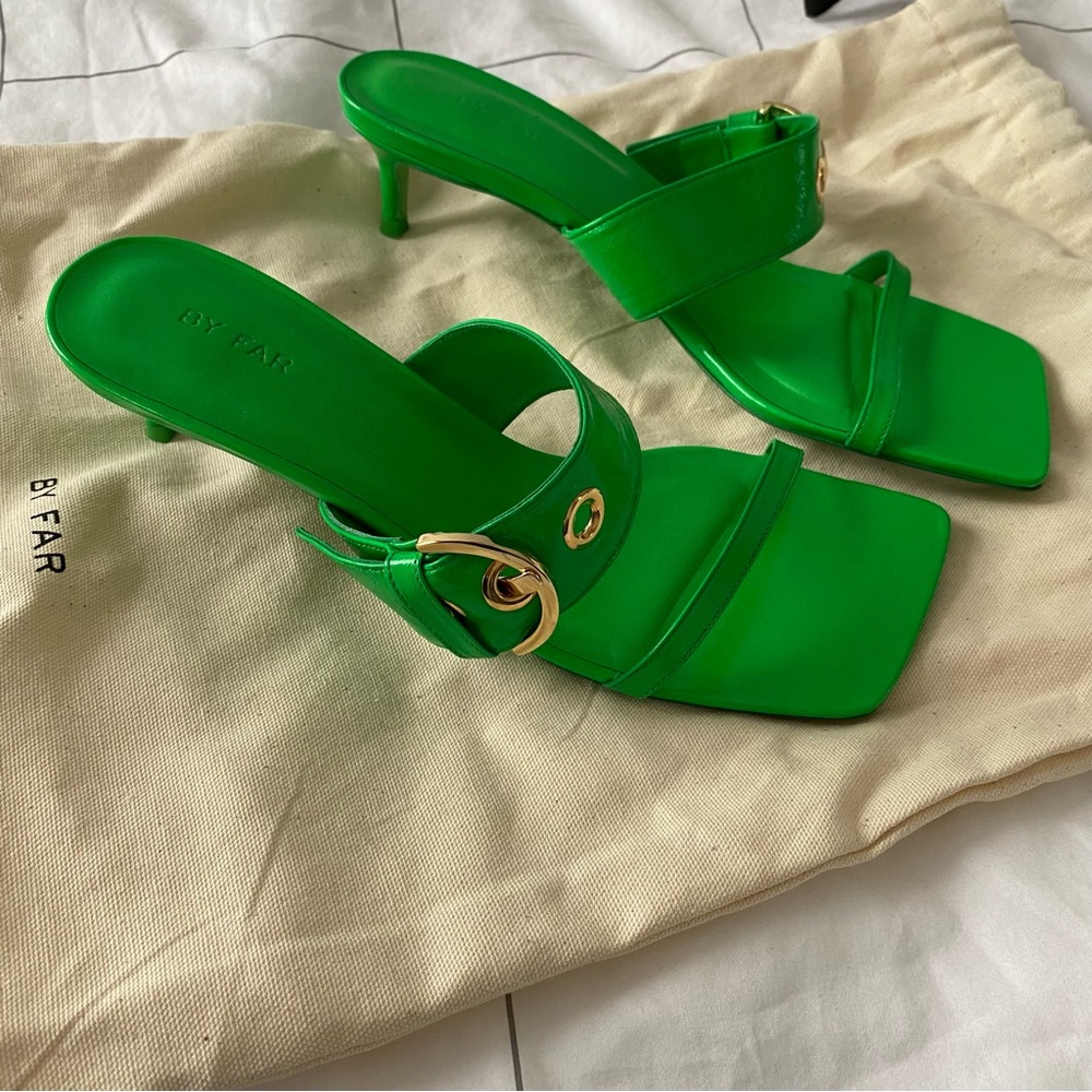 By Far Green Bettina Heel Sandals